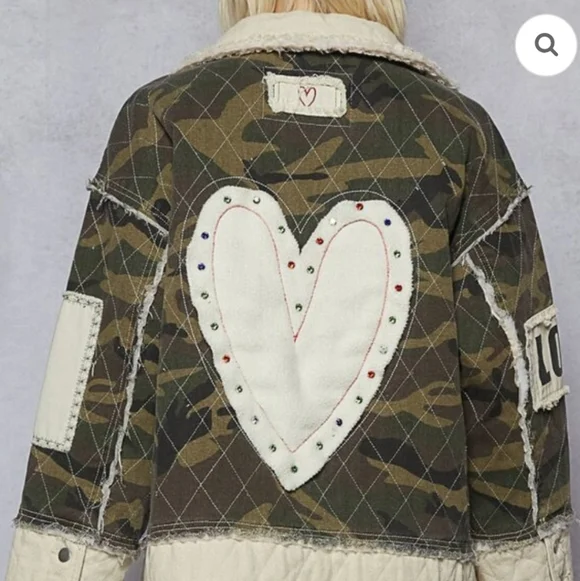 New POL Camo Jacket with Patchwork and Crystal Heart Details Size Large - Picture 2 of 10